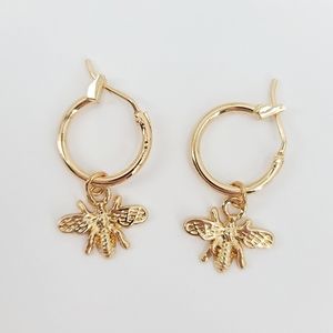 Mini Gold Bee Hoop Earrings